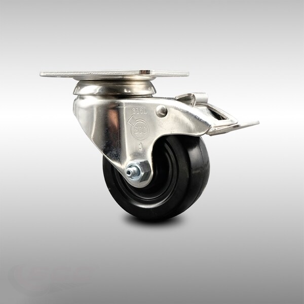3 Inch 316SS Hard Rubber Wheel Swivel Top Plate Caster with Total Lock Brake SCC